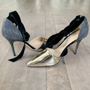 J.Crew Glitter Heels with Velvet Ankle Wraps